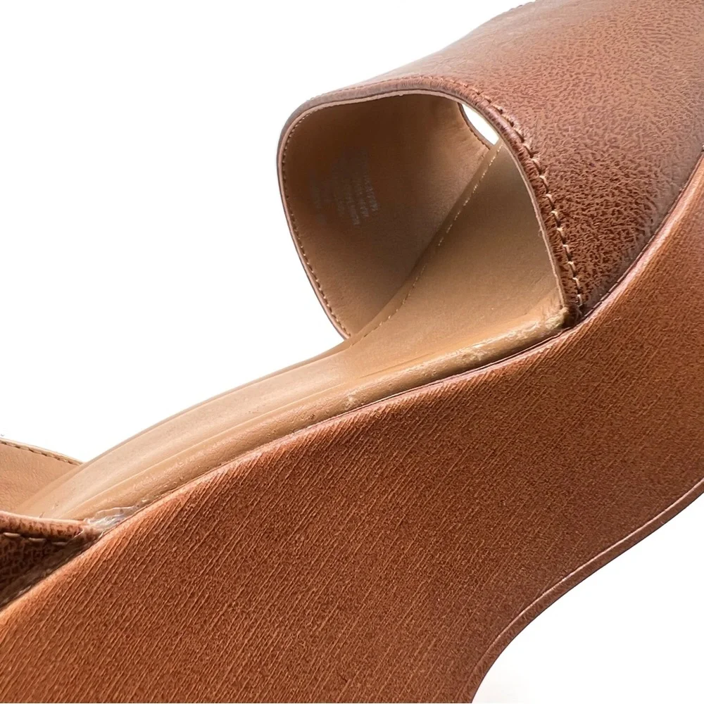 Sun + Stone Audreey Platform Wedge Ankle Strap Sandal Cognac Size 9.5